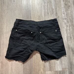 Black Jean Shorts with Frayed Hem and Distressed Look